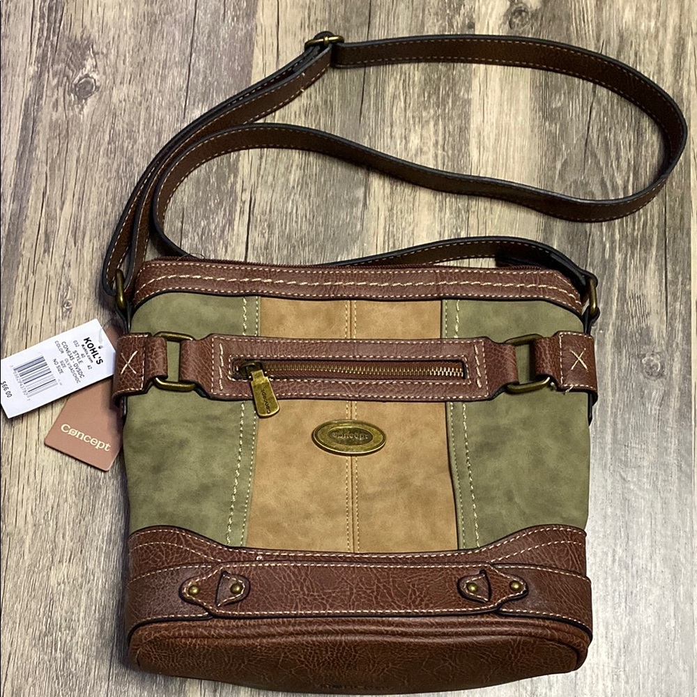 Olive and Chocolate Faux Leather Crossbody Bag, Autumnal Elegance
